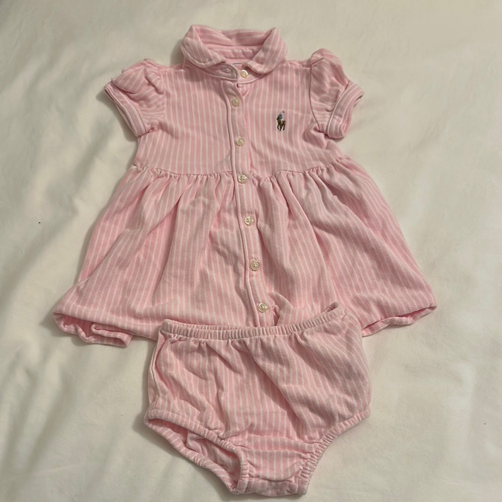 Ralph Lauren Blue Label Pink and White Striped Diaper Cover Set